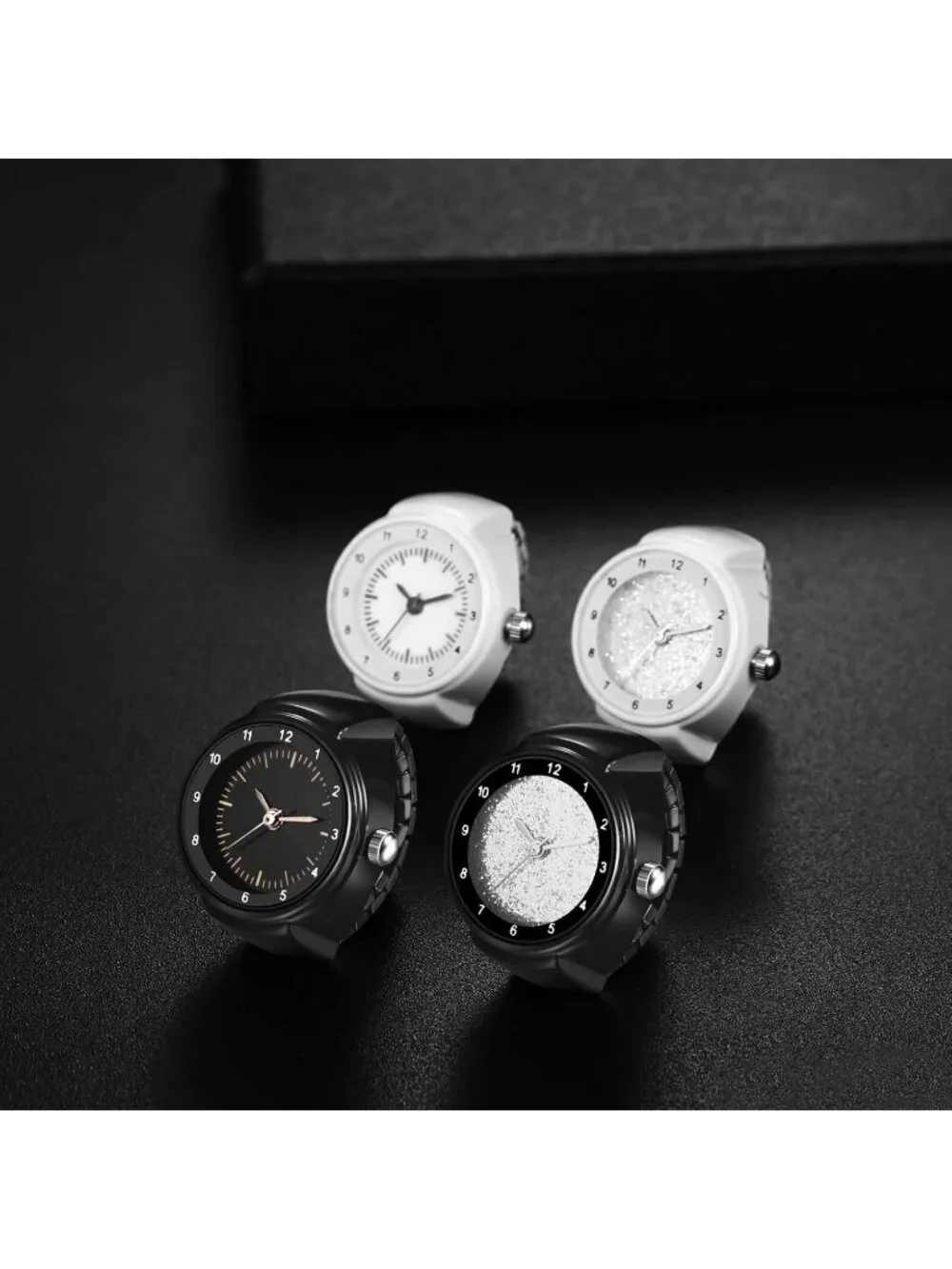 Unisex Black And Grey Analog Quartz Arabic Numerals Stainless Steel Ring Watch